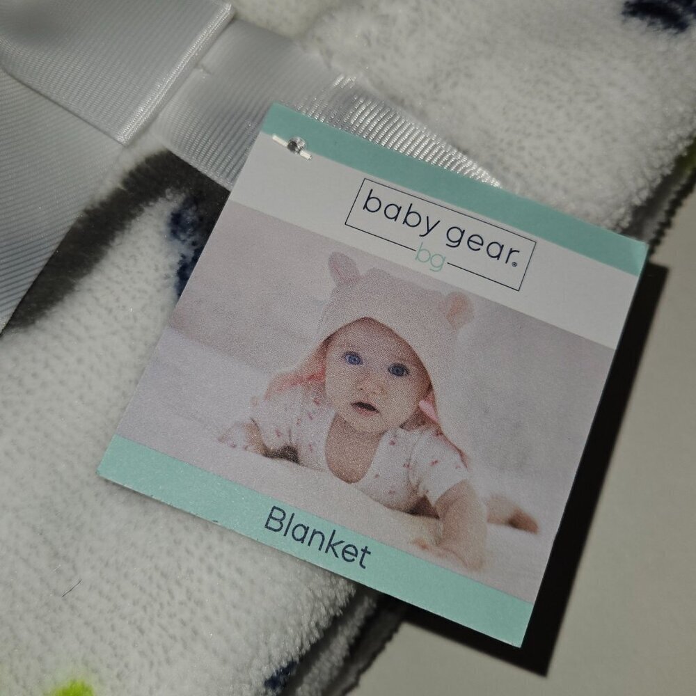 NEW Baby Gear Dinosaur Elephant Fleece Baby Blanket Lovey Gray Blue White 30x40 - Picture 3 of 6